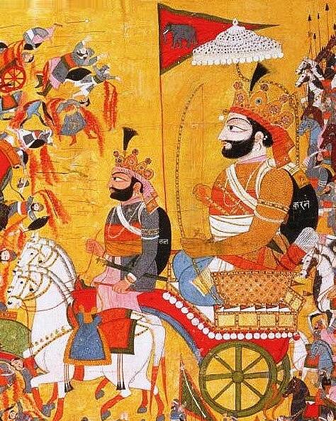Karna at the Battle of Kurukshetra, Indian miniature painting