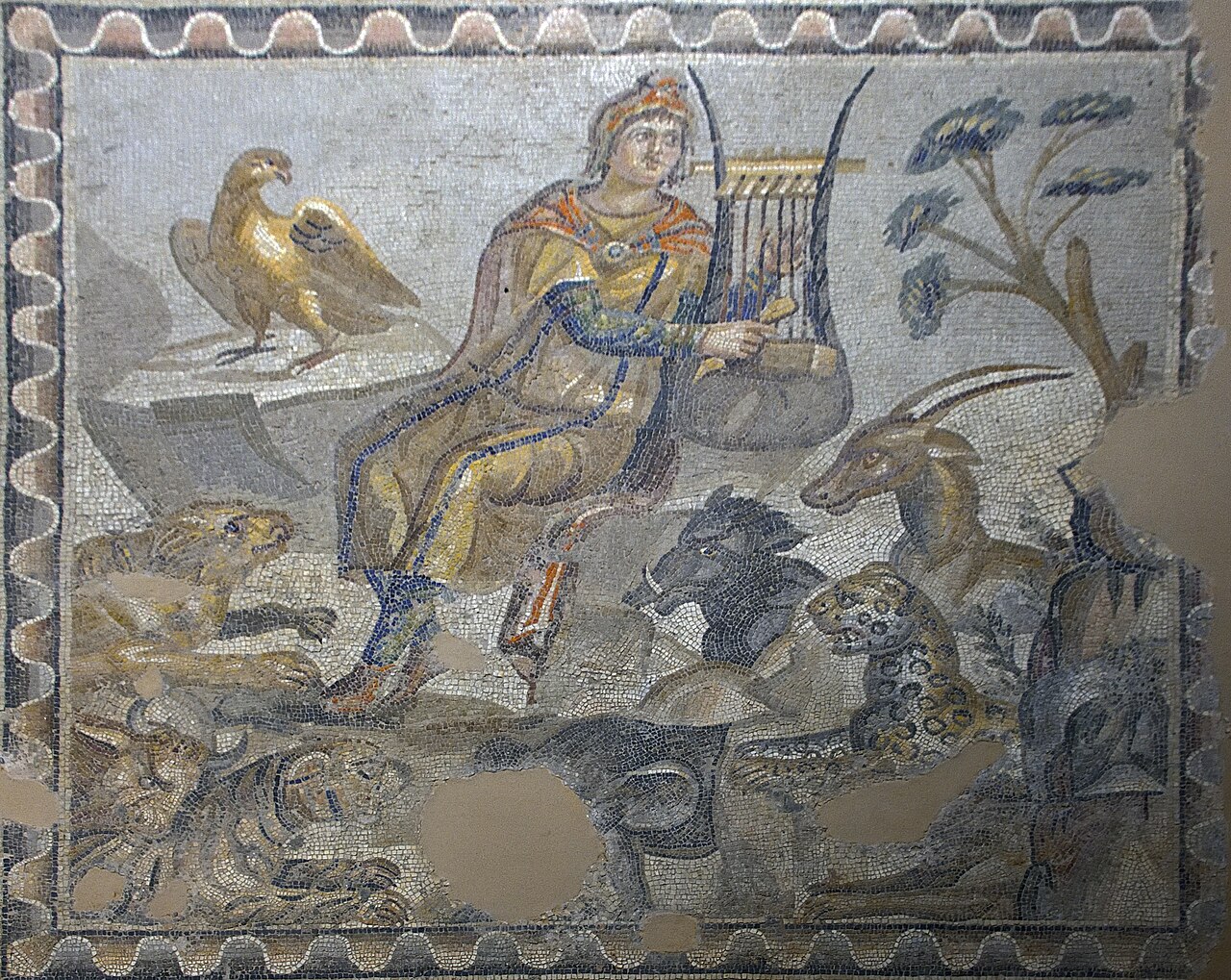 Roman mosaic of Orpheus charming animals with his lyre, Antakya Archaeological Museum