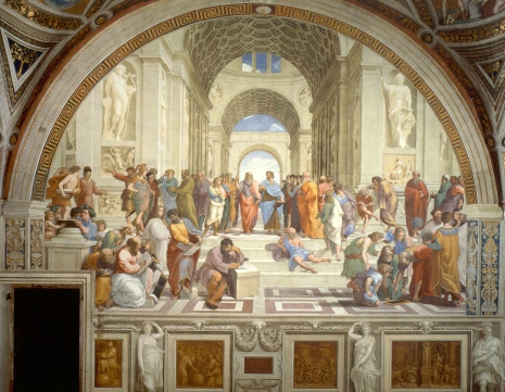 Philosophers gathered in the School of Athens