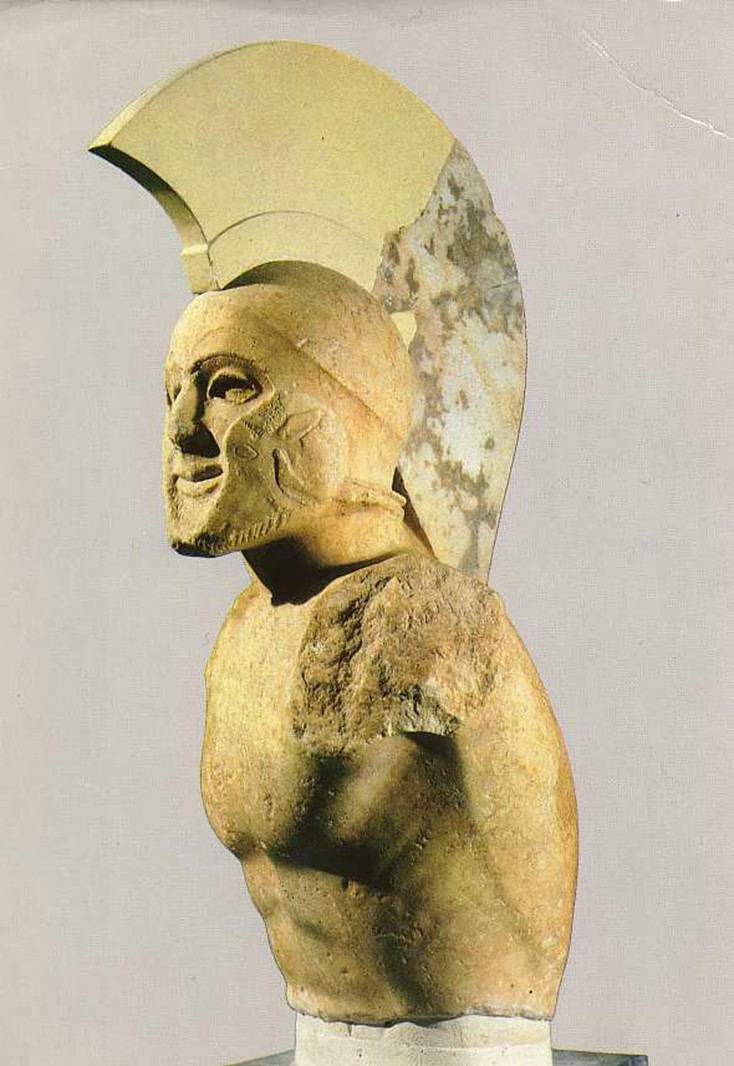 Leonidas statue, Spartiate style, note the ram’s horns