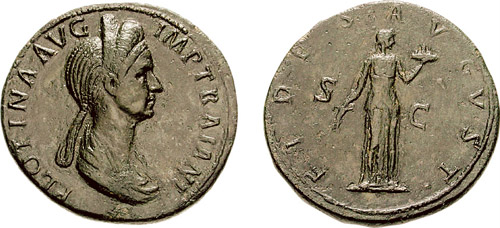 Coinage of Pompeia Plotina with the Fides on the reverse