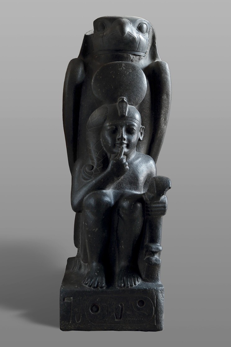Statue of Hauron protecting Ramesses II as a child